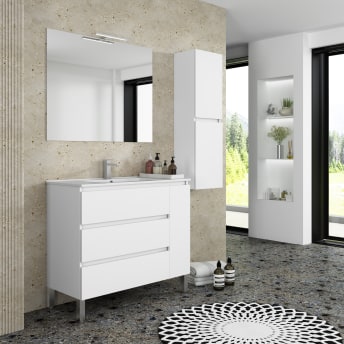 ▷ Mueble de Baño Zeus 90 cm. 3 Cajones Blanco Brillo