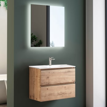 Mueble de baño suspendido 80 cm Nevada de madera Roble Ostippo con lavabo  de porcelana 80 cm - Con columna