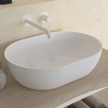 Lavabo sobre encimera ovalado para baño de diseño en cerámica Made in Italy  - Omarance