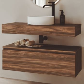Conjunto mueble de baño color madera con encimera de madera Bruntec Vilma