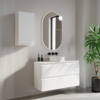 Mueble de baño MDF lacado con encimera de madera Bruntec Vilma