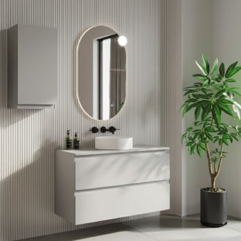 Mueble de baño MDF lacado con encimera de madera Bruntec Vilma