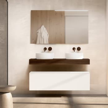 Mueble de baño con encimera de madera 10 cm de altura en color Valenti con cajonera Visobath Nomad