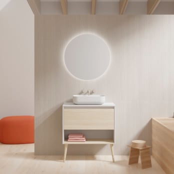 Conjunto mueble de baño con lavabo sobre encimera Amizuva Nara Top