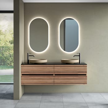 Mueble de baño con encimera de microtec negra Bruntec Kora