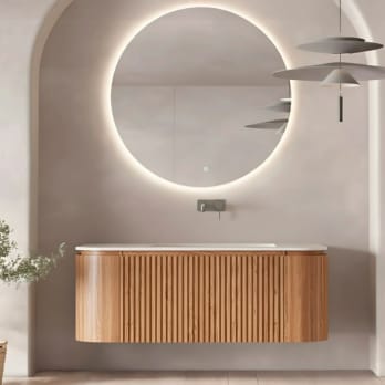 Conjunto de mueble de baño madera varias medidas, maciza de fresno con lavabo Solid Surface Bruntec Evo Curve