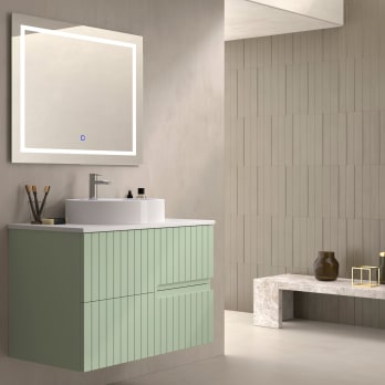 Mueble de baño con encimera piedra compactada blanca Bruntec Ebi colores