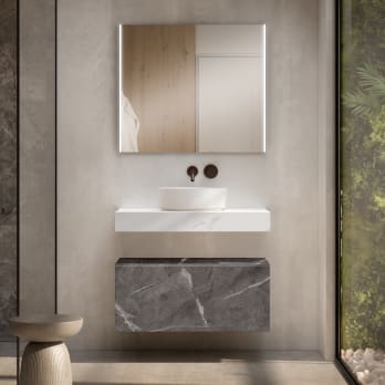 Mueble de baño con encimera de madera 10 cm de altura en color marmoleado Cala con cajonera Visobath Nomad