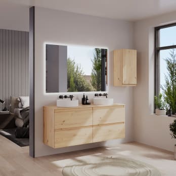 Mueble de baño color madera con encimera de madera Bruntec Vilma