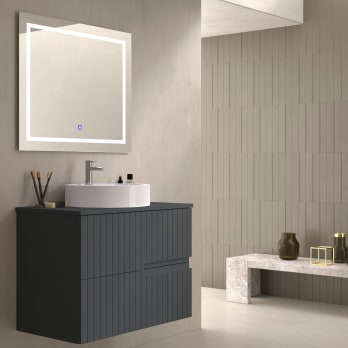 Mueble de baño con encimera piedra compactada del mismo color Bruntec Ebi colores
