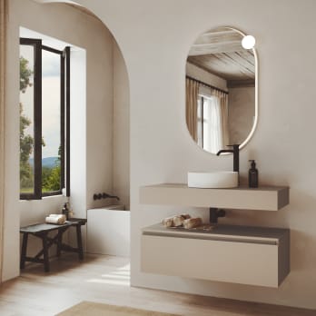 Conjunto mueble de baño MDF lacado con encimera de madera Bruntec Vilma