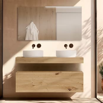 Mueble de baño con encimera de madera 10 cm de altura con cajonera Visobath Nomad monocolor