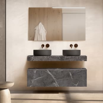 Mueble de baño con encimera de madera 10 cm de altura con cajonera Visobath Nomad monocolor