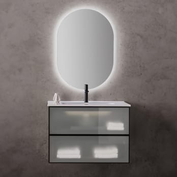 Conjunto mueble de baño frente cristal mate Sanchís Koba