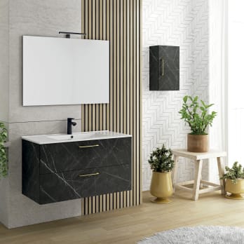 Mueble para lavabo de madera y mármol negro 120 cm