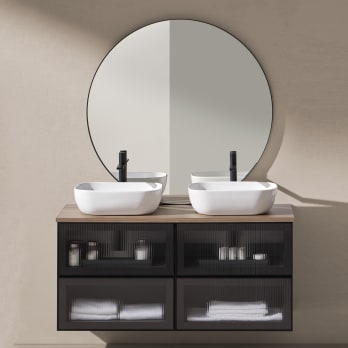 Conjunto mueble de baño frente cristal a rayas Sanchís Koba