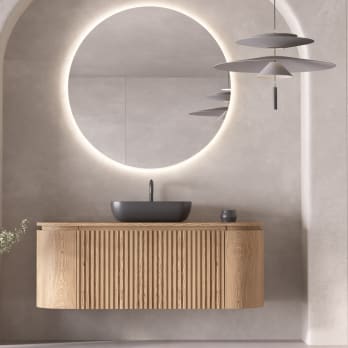 Mueble de baño 100 cm madera maciza de fresno con encimera de madera Bruntec Evo Curve 2 puertas lisas