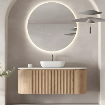 Mueble de baño 100 cm de madera maciza de fresno con encimera Solid Surface Bruntec Evo Curve