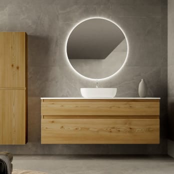 Mueble de baño madera maciza con encimera de solid surface Bruntec Alpes 1