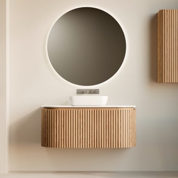 Mueble de baño 100 cm madera maciza de fresno con encimera Solid Surface Bruntec Neo Curve