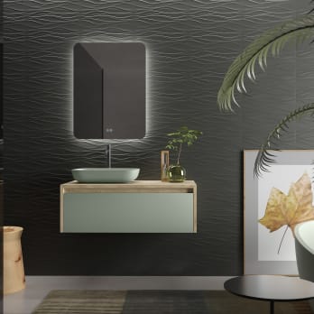Mueble de baño con espejo verde/madera clara/negro ZARAGOZA