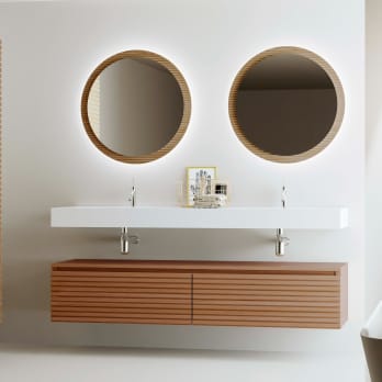 Conjunto de mueble de baño con doble lavabo solid surface y cajonera Bruntec Alpes 4