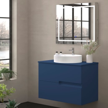 Mueble de baño con encimera piedra compactada mismo color Bruntec Lia colores
