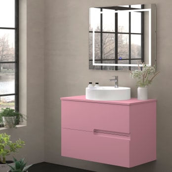 Mueble de baño con encimera piedra compactada mismo color Bruntec Lia colores