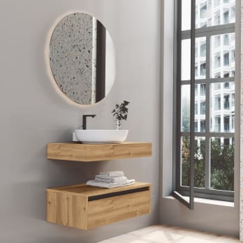 Conjunto mueble de baño con encimera de madera 12 cm de alta Inve Sensi
