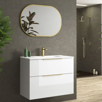 Conjunto mueble de baño fondo reducido 41cm Coycama Comet tirador dorado