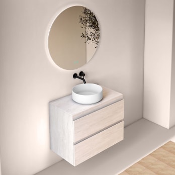 Mueble de baño fondo reducido 39 cm con encimera de madera Bruntec Roma