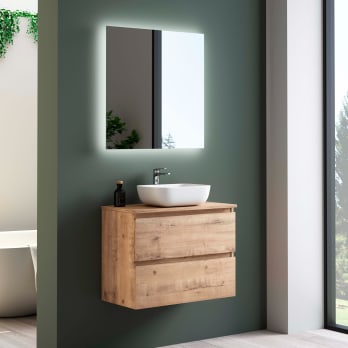 Mueble de baño fondo reducido 39 cm con encimera de madera Bruntec Roma