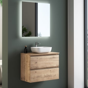 Mueble de baño fondo reducido 39 cm con encimera de madera Bruntec Roma