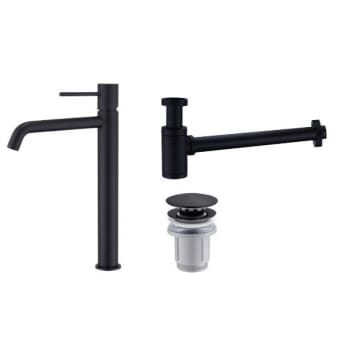 Pack Grifo de lavabo caño alto Imex Monza + Válvula click-clack + Sifón visto redondo
