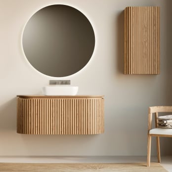 Mueble de baño madera maciza de fresno con encimera de madera Bruntec Neo Curve