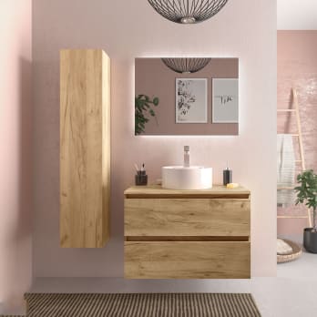 Conjunto mueble de baño con lavabo sobre encimera Salgar Bequia nórdico