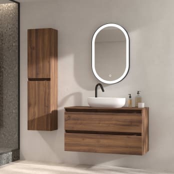 VICA 70cm mueble de baño Washed Oak 2 cajones. Lavabo MOON Centro sin  orificio color Talc