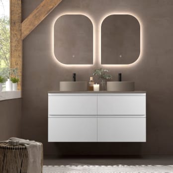 Conjunto mueble de baño con lavabos sobre encimera de microtec Avila Dos Carmen