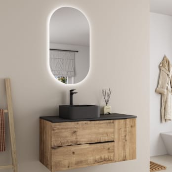 Mueble de baño con encimera de microtec negra Bruntec Coban