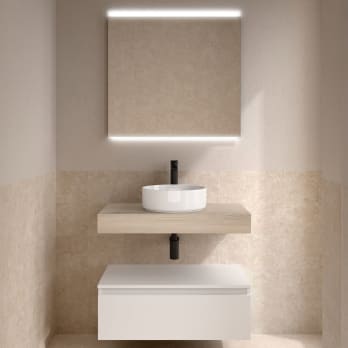 Conjunto mueble de baño con encimera del mismo color del mueble y cajonera Salgar Domus