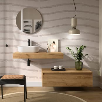 Conjunto mueble de baño con encimera del mismo color del mueble y cajonera Salgar Domus