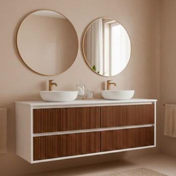 Mueble de baño madera maciza con encimera solid surface Bruntec Alpes 18