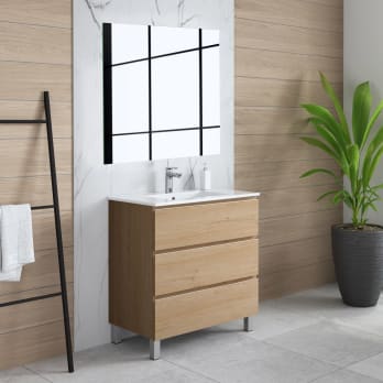 Aquareforma | Mueble de Baño con Lavabo y Espejo | Mueble Baño Modelo  Bolton 3 Cajones con Patas | Muebles de Baño | Diferentes Acabados Color 