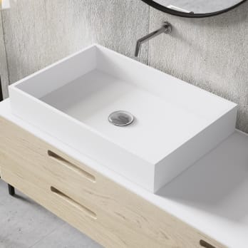 Lavabo de Cerámica de Sobre Encimera Rectangular de 600mm x 340mm Color  Gris Piedra Perfecto para Cualquier Encimera – Witton