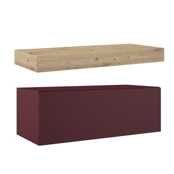 Mueble de baño con encimera de madera 10 cm de altura en color Roble Costa con cajonera Visobath Nomad