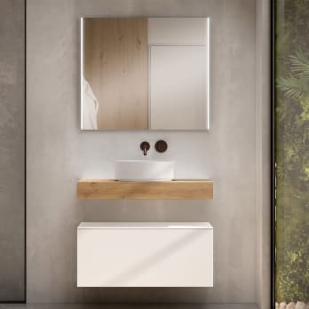 Mueble de baño con encimera de madera 10 cm de altura en color Roble Costa con cajonera Visobath Nomad