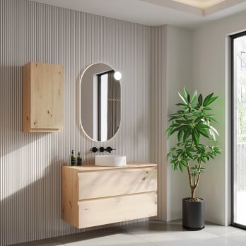 Mueble de baño color madera con encimera de madera Bruntec Vilma