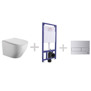 Pack inodoro suspendido + cisterna empotrada Bruntec Lisboa Plus + pulsador