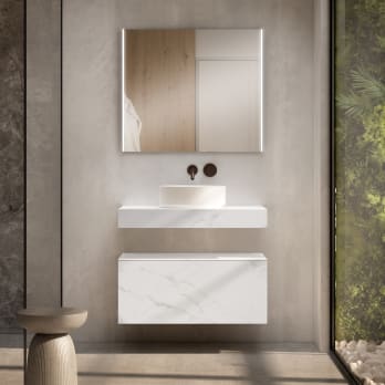 Conjunto mueble de baño con encimera de madera 10 cm de altura con cajonera Visobath Nomad monocolor