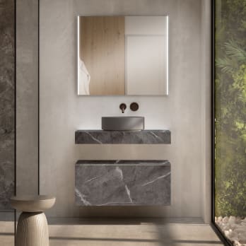 Mueble de baño con encimera de madera 10 cm de altura con cajonera Visobath Nomad monocolor